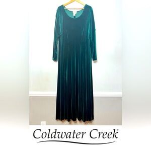 Vintage Coldwater Creek Dress Green Velvet Maxi Velour Holidays Flowy Forest 2X